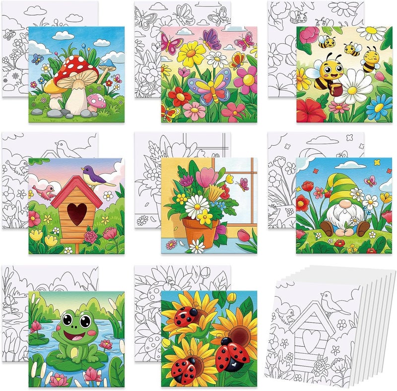 Anseal 8 Pack Pre Drawn Canvas for Painting, 8" X 8" Cute Animals Painting Canvas Bulk, Art Canvases for Painting for Kids Students School Home (Spring) - Image 1